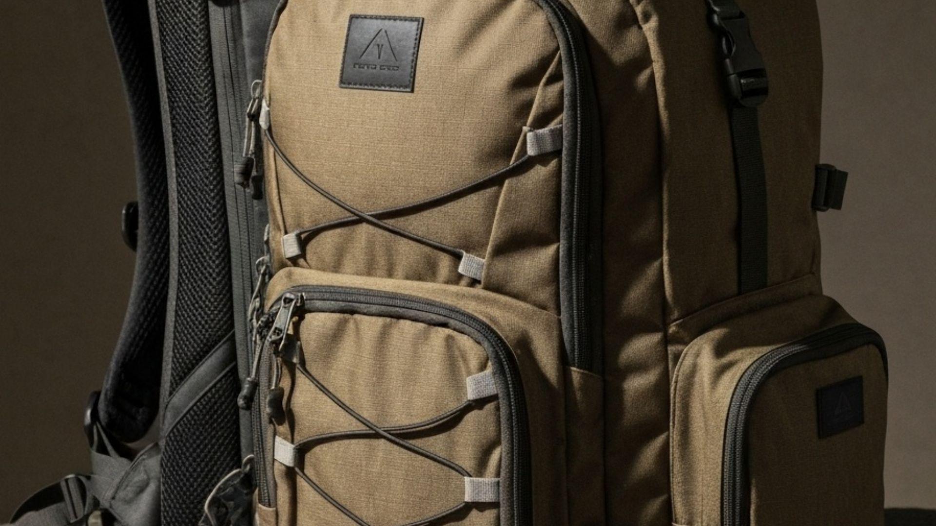 Flat-lay av tre premium bæremeiser på trelagt hyttegulv i varmt vindulys